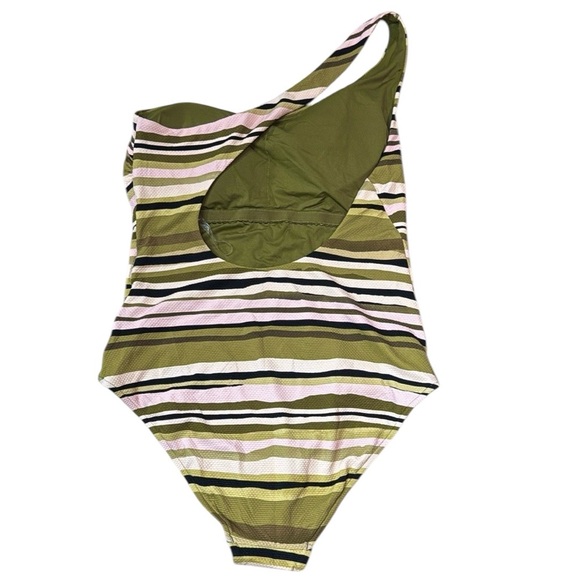 Seafolly Sun Stripe Green One Shoulder One-Piece Swimsuit - Picture 11 of 16